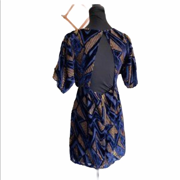 YUMI KIM Blue Gold Velvet Silk Dress Small - Picture 2 of 9